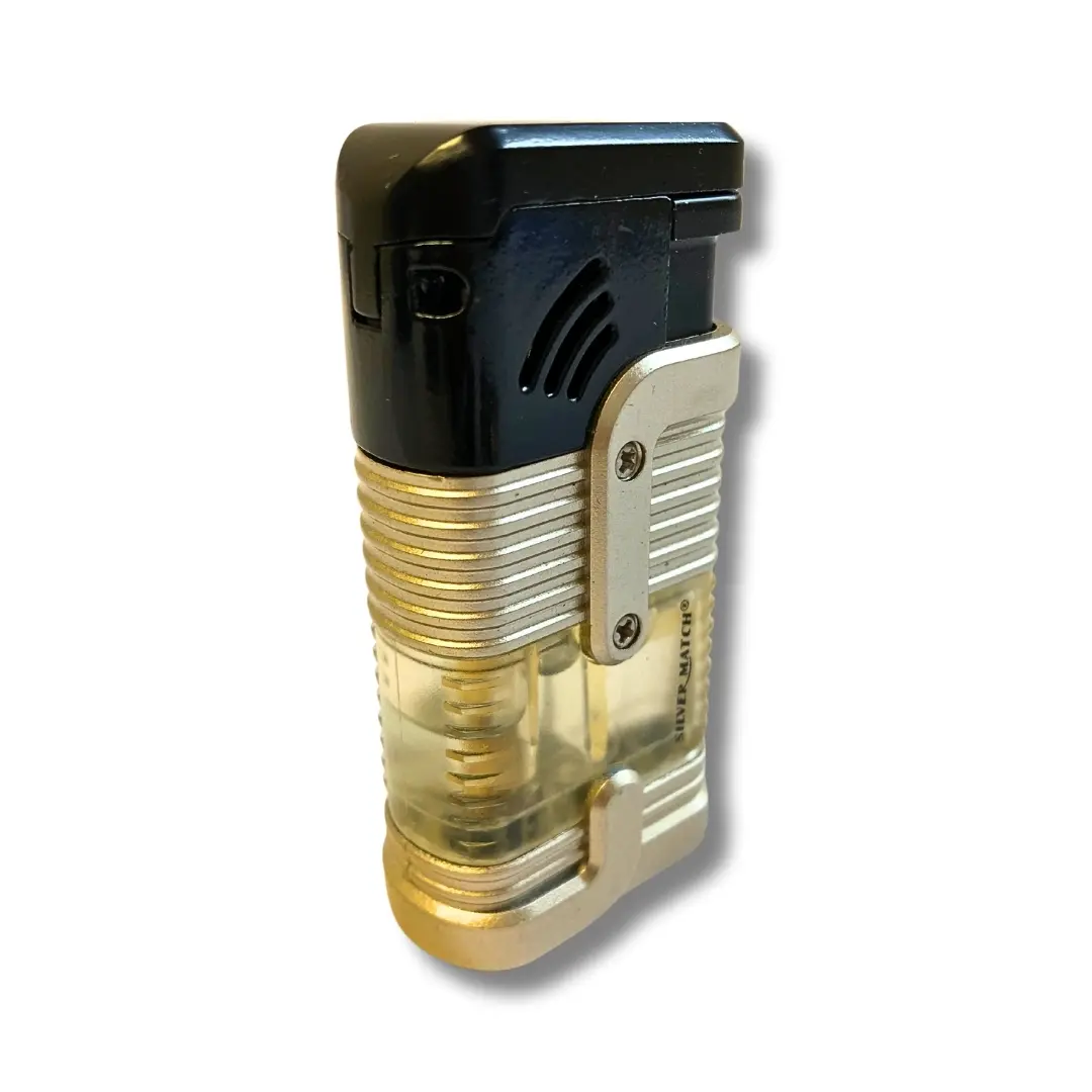 Silver Match Sturmfeuerzeug Triple Jetflame Metall mit Zigarrenpuncher Schwarz Gold