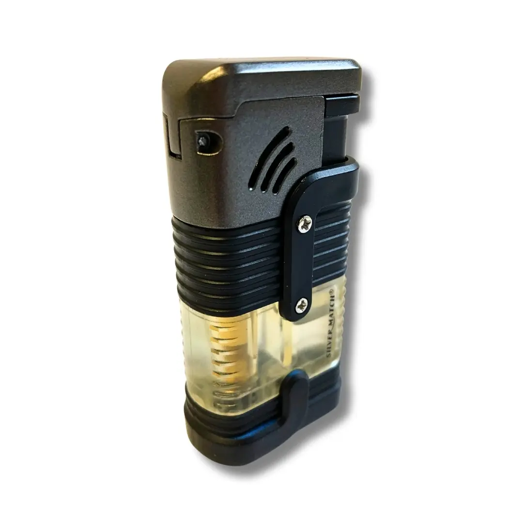 Silver Match Sturmfeuerzeug Triple Jetflame Metall mit Zigarrenpuncher Schwarz Grau