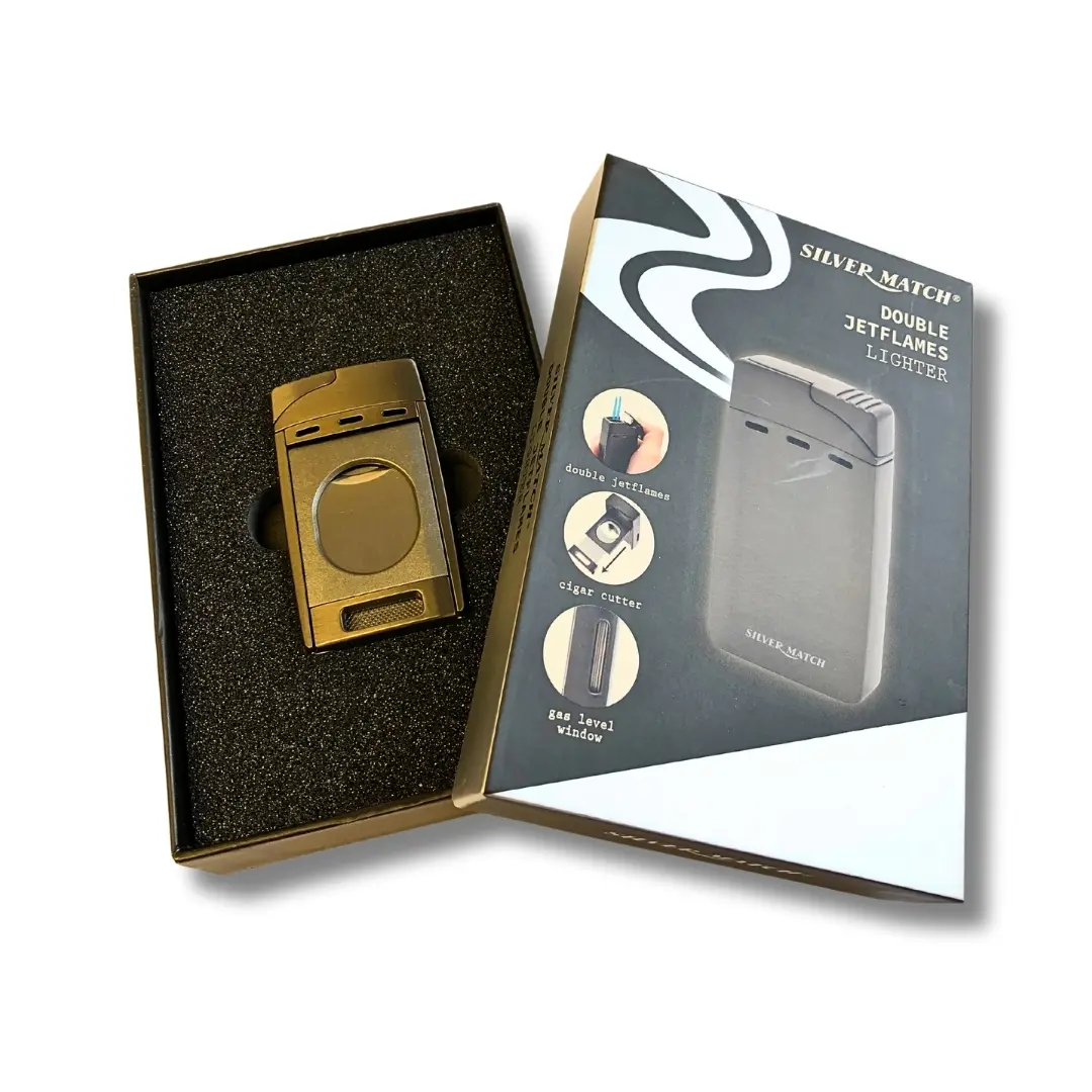 Silver Match Zigarrenfeuerzeug Double Jetflame mit Zigarrenschneider Verpackung